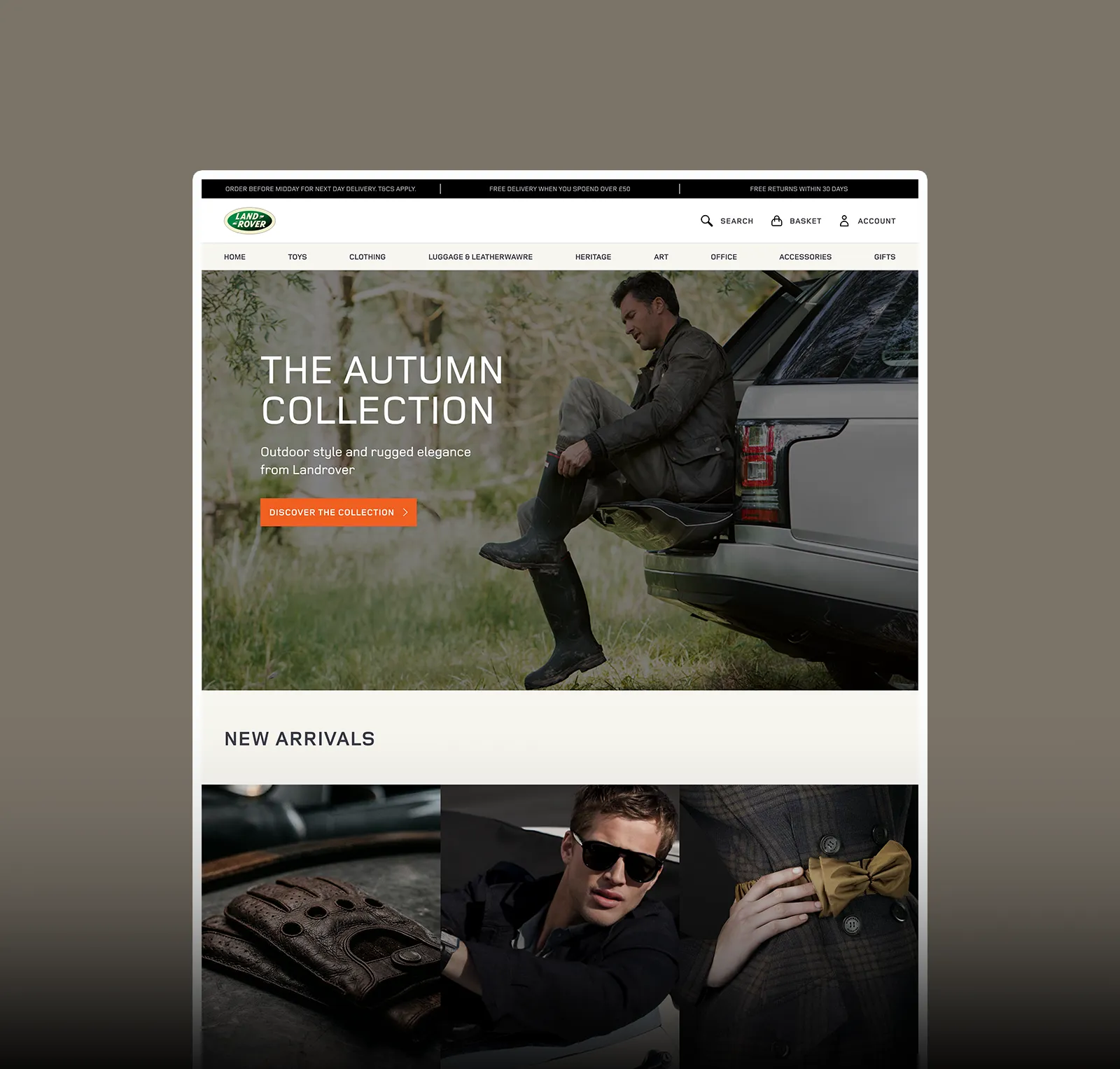 Jaguar Landrover website screen one
