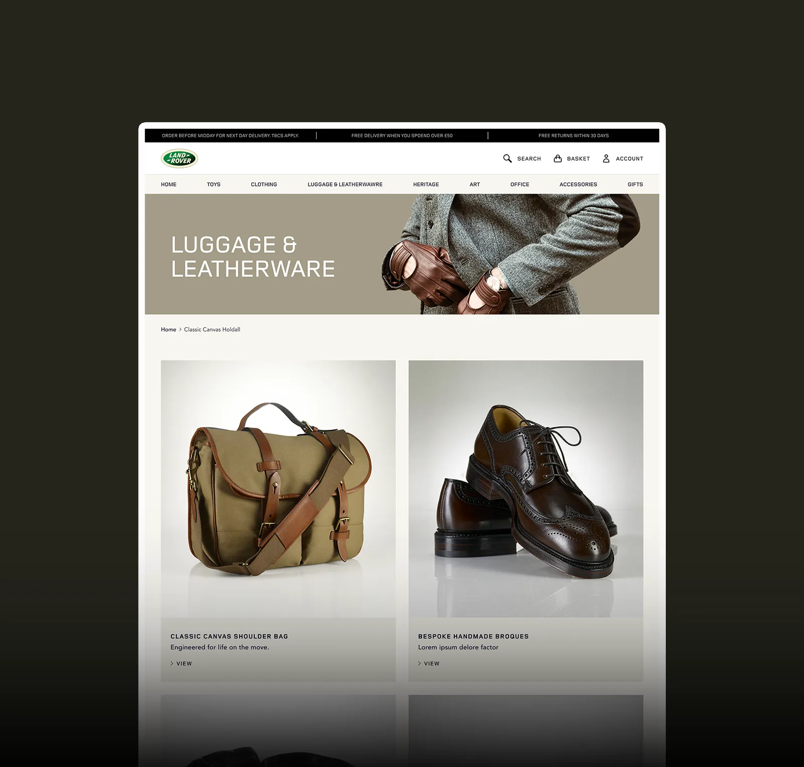 Jaguar Landrover website screen two