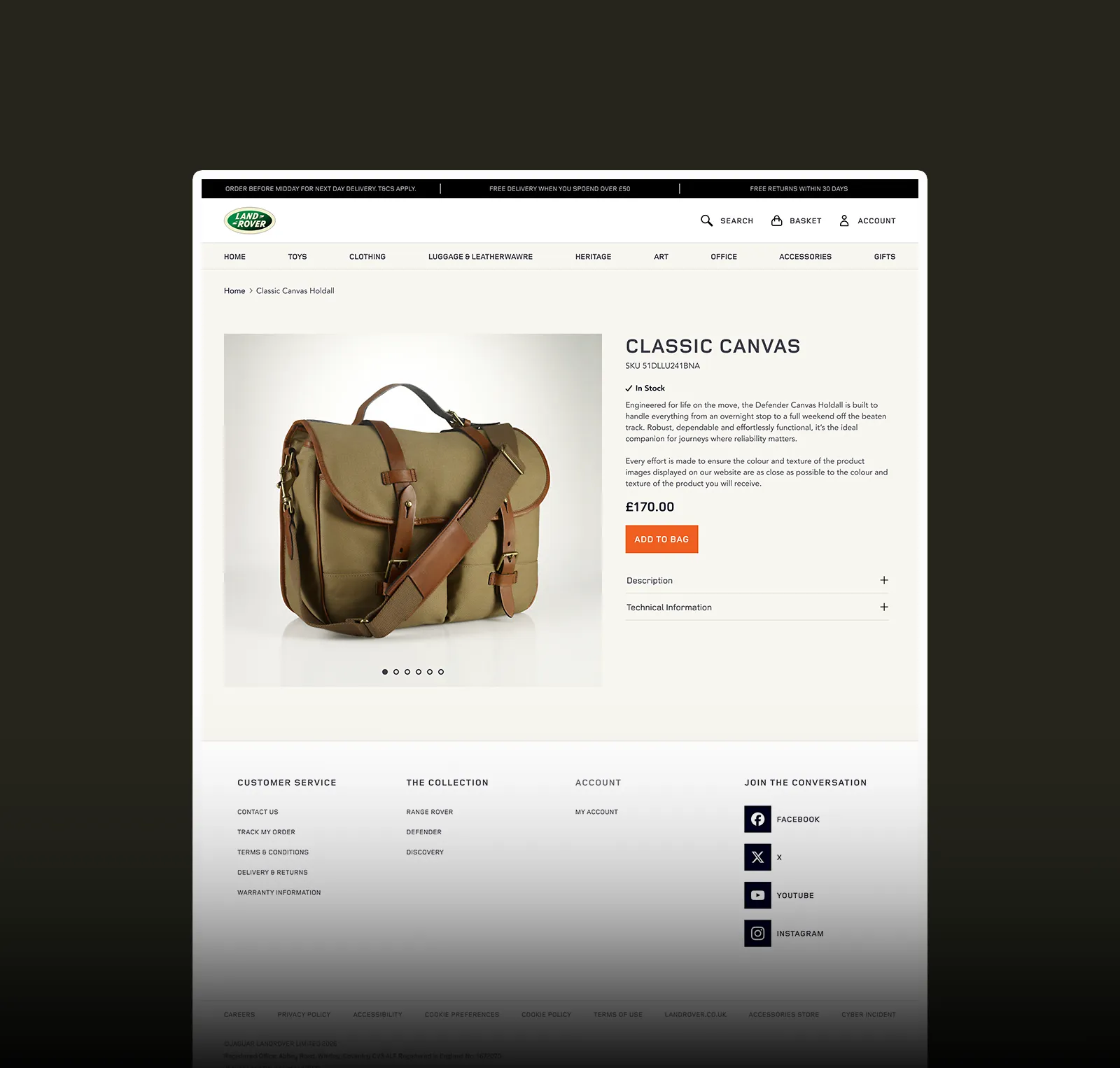 Jaguar Landrover website screen three